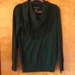 Beautiful Green Sweater with Fringed Neckline